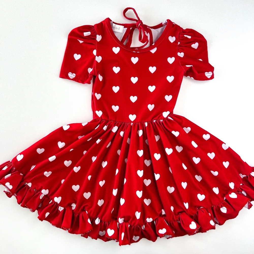 Red Heart Print Twirl Dress for Girls